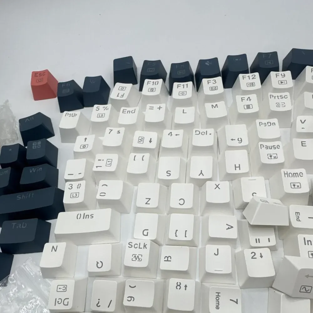 English OEM Profile Keycap Set Lot White & Dark Blue w/ Red Spacebar USB Wired